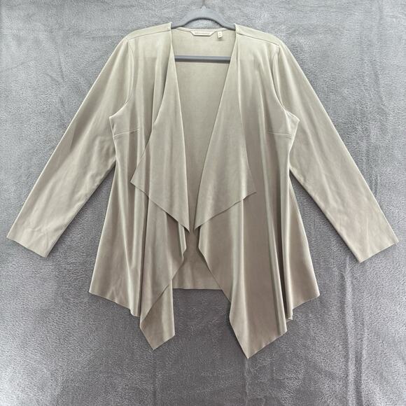 Soft Surroundings Sweater Womens M Oatmeal Faux Suede Open Front Cardigan Casual - Picture 1 of 11